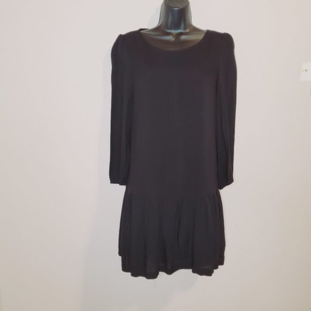 Anthropologie Meadow Rue Minutiae Black Drop Waist ruffle mini Dress